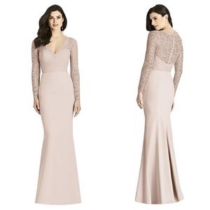 New Dessy Collection Long Sleeve Illusion-Back Lace Trumpet Gown Size 10